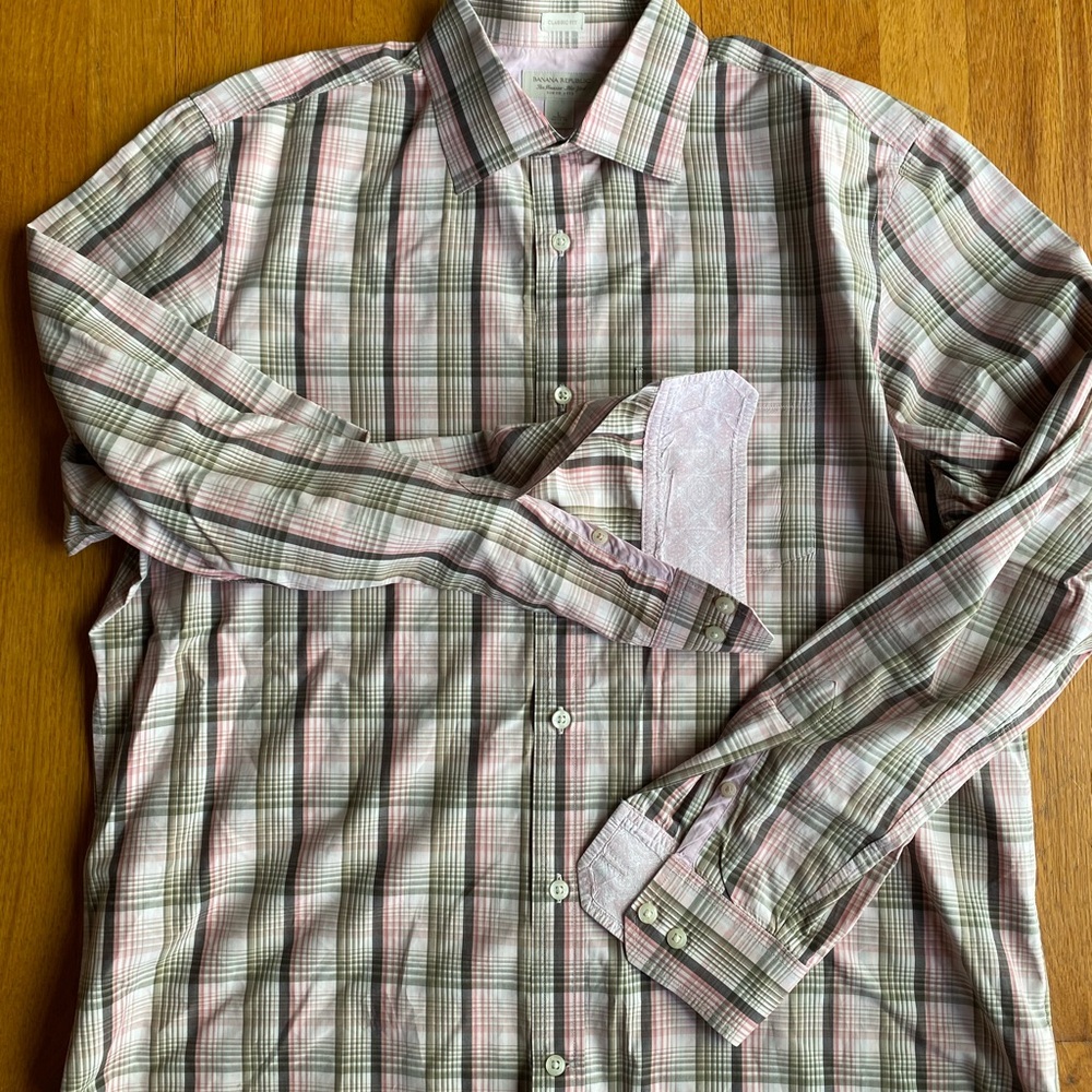 Banana Republic Men's Plaid Shirt - plaid pink and sage
